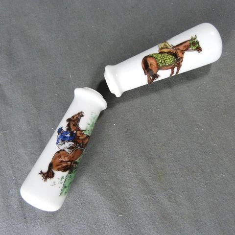 2 Vintage French Porcelain Door Lever Handles Horseman Decor Porcelain of Paris Cover