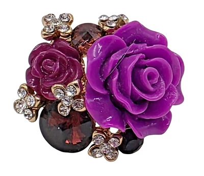 HERMOSO Anillo Grueso Damas Tono Dorado/Resina Púrpura Rosa Tamaño Ajustable Foto 1 de 4