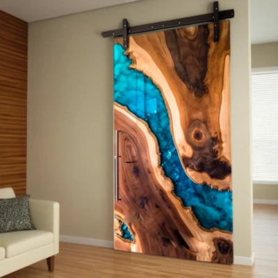 Epoxy Resin Door, Walnut Wooden Door, Custom Size Live Edge Hanging Wooden Door - Image 1 of 4
