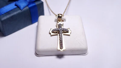 Estate 1" raised center 2Tone Cross & 17.5" Italian 14Kt YG Gold Necklace #21082 - Image 1 of 4