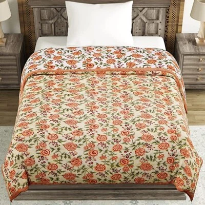 Edredón de algodón tamaño único estampado a mano 60x90 pulgadas marrón-verde conjunto 1 Foto 1 de 4