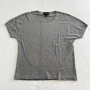 Giorgio Armani Shirt Women's 46 Gray Beige Knit Crew Neck Top Tee Cotton Nylon - Picture 1 of 8