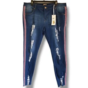 Gazoz Women's Size 16 Dark Blue Distressed Ripped Jeans With Side Stripes - Picture 1 of 8