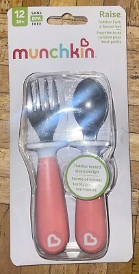 Munchkin Raise Toddler Fork & Spoon Set 12m+ Pink - Image 1 of 2