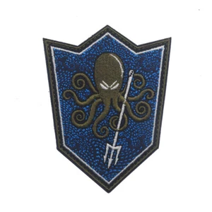 Dreizack Oktopus Patches Klett Stickere Klettverschluss Kleidung Rucksack Blau - Bild 1 von 3