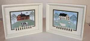 2 stampe vintage con cornice fattoria di campagna con stuoia recinzione ritagliata 11-1/8" x 9-1/8" - Foto 1 di 12