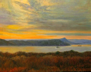 HUDSON RIVER SUNSET LANDSCAPE ART PRINT from Oil Painting by P. Tarlow - Picture 1 of 3