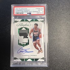 2021 Panini Flawless Emerald Cam Thomas RPA RC Rookie Patch AUTO 5/5 PSA 8