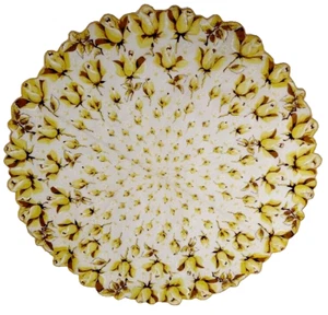 Placemat Yellow Roses 1950s SCALLOPED OVAL VASE 14" cotton handkerchief vintage - Picture 1 of 13