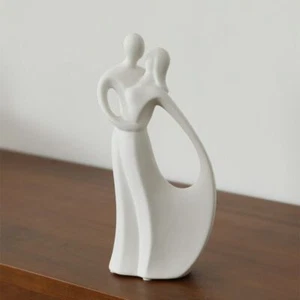 Figuras abstractas de cerámica escultura de amantes simples abrazos pareja estatua hogar - Imagen 1 de 13