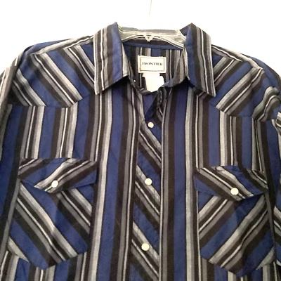 Frontier Western Shirt  Mens XL Blue Striped Pearl Snap Cowboy Rodeo - Image 1 of 4