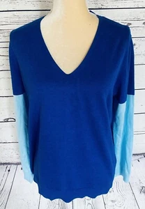 Vince Camuto Women’s Large Petite Sweater Blue V Neck Knit Lightweight Soft - Picture 1 of 8