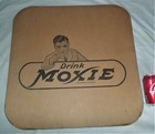 # 2 ANTIQUE VINTAGE MOXIE FOUNTAIN SODA CARDBOARD TABLE MAT TRAY ART SIGN COVER