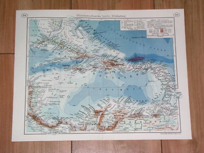 1938 MAPA VINTAGE DE LAS INDIAS OCCIDENTALES CARIBE PUERTO RICO CUBA BAHAMAS COSTA RICA Foto 1 de 4
