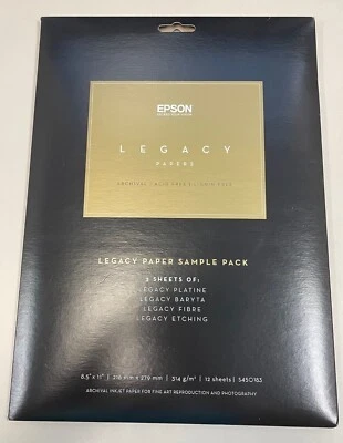 Epson Legacy Papers Pack 8.5"x11" 12 sheets, Platine, Baryta, Fibre, Etching NEW - Image 1 of 3