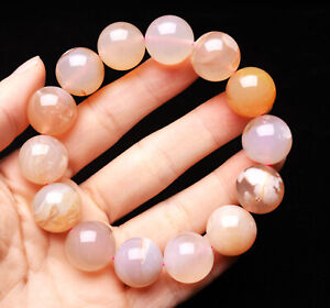 17.4mm Natural Cherry Blossom Agate Quartz Crystal Beads Bracelet AAA