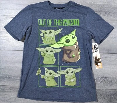 Star Wars Shirt Boys Large 10-12 Baby Yoda The Mandalorian Short Sleeve Gray - Image 1 of 4