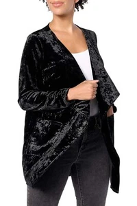 Denim & Co. Canyon Retreat Crushed Velvet Draped Collar Topper Black - Picture 1 of 1