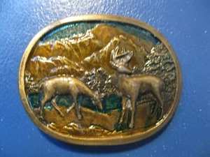 Vintage Indiana Metall Handarbeit Gürtelschnalle, 2 Hirsche - Bild 1 von 2