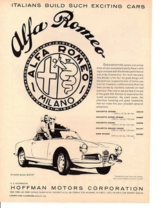 1960 ALFA ROMEO GIULIETTA SPIDER / HOFFMAN MOTORS CORP ~  ORIGINAL PRINT AD - Picture 1 of 1