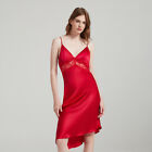 Summer Women Sexy Slim-fit Pure Silk Nightdress Lace Solid Color Soft Slip Dress