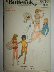 Swimsuit Jumpsuit Butterick 6676 Sewing Pattern Childs 4 Cut Vtg Bathing suit - Picture 1 of 5