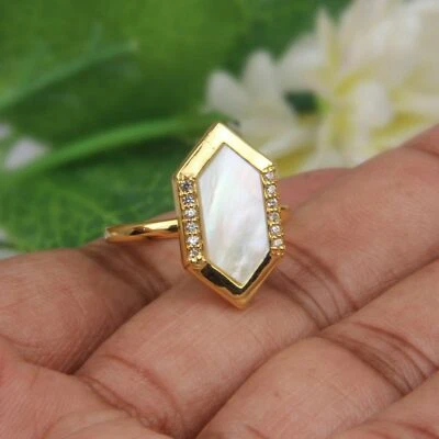 Mother Of Pearl And Zircon Gold Plated Ring 925 Silver Ring With Pearl Gemstone - Image 1 of 4