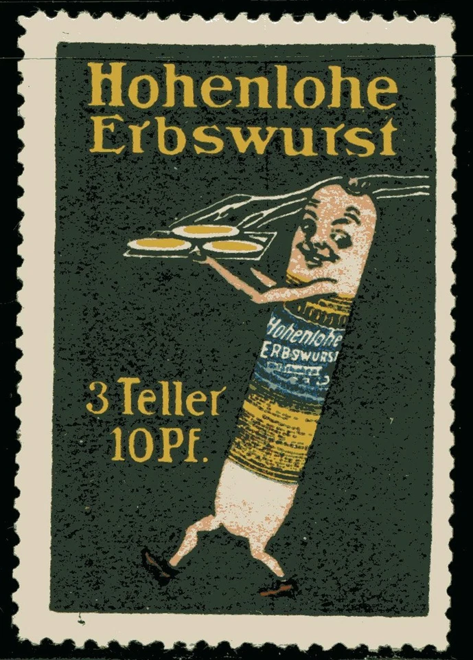 Germany c.1920s Hohenlohe Erbswurst Ad Cinderella Stamp Pea Sausage Europe - Image 1 of 1