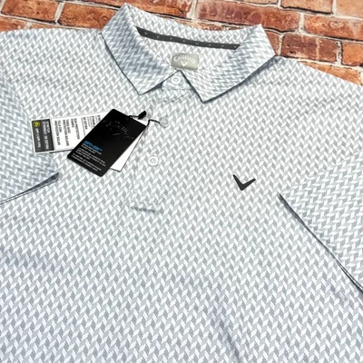 Camisa polo de golf blanca Callaway para hombre XL Opti-Dri con estampado integral geométrico Foto 1 de 3