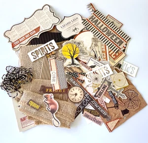 Halloween Ephemera 97 Pack Glitter Accent  Die Cuts, Fabric, Burlap, String Cork - Picture 1 of 4