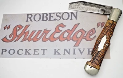 Antique ROBESON SHUREDGE Lockback Folding Hunter Knife Bone Handles Broken Blade - Image 1 of 4