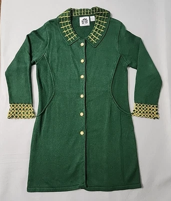 Storybook Knits M Green Gold Cardigan Sweater Christmas Party Emerald Elegance - Image 1 of 4