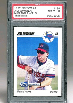 1992 SkyBox AA - Jim Edmonds (RC) Pre-Rookie Midland Angels #194 PSA 8 - Image 1 of 2