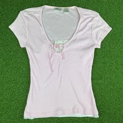 De colección Y2K Energie Rosa Claro En Capas Acanalado Corbata Detalle Bebé T Talla L Foto 1 de 4