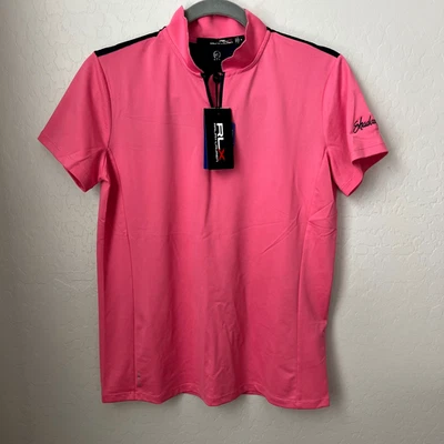 Polo de golf RLX RALPH LAUREN rosa negro 1/4 cremallera para mujer talla M malla trasera logotipo nuevo con etiquetas Foto 1 de 4
