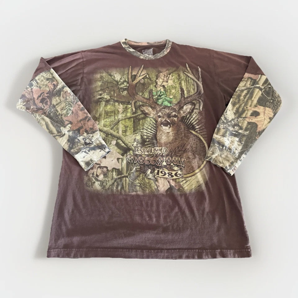 Mossy Oak Vtg 80s 90s Camo Long Sleeve Henley Shirt Lightweight Men’s Large - Image 1 of 4