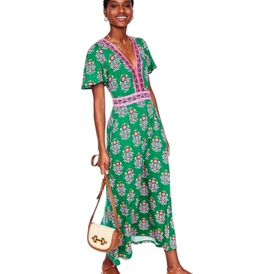 Boden Ellie Flutter Maxi Tea Dress Size US 10R Boho Effortless Bold Print - Image 1 of 4
