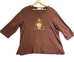 Quacker Factory Top W XL Brown “Thankful Sweet Blessings” Thanksgiving Cupcake - Picture 1 of 10