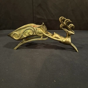 Vintage Solid Brass Reindeer With Sleigh Christmas  Candle Holder 11" Long A147 - Picture 1 of 6