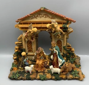 Christmas Nativity Scene w/Holy Family, Shepherd Boy, Angels 8 1/2" Tall - Picture 1 of 9