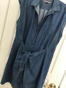 Tommy Hilfiger great Sleeveless Denim Shirt Dress Button Tie Front Xl - Picture 1 of 8