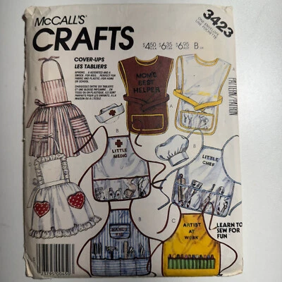 80s McCalls Craft Sewing Pattern 3423 Children's Aprons Chef / Medic-Partial Cut - Image 1 of 2