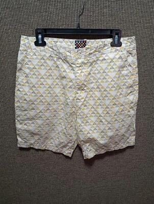 Shorts masculinos Quiksilver 30X 6,5 bege geométrico bolsos traseiros luxo clássico - Imagem 1 de 4