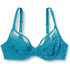Bestform Women's Lindos Plunge Bra, Floral Lace, Blue - Picture 1 of 6