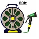 Tangle Free Garden Hosepipe Reel Spray Gun Attachment Flat Hose Pipe 50ft