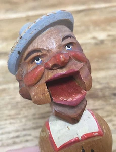 Hand Carved Wooden Cork Wine Bottle German Vintage Mechanical Folk Art Anri AsIs - Bild 1 von 6