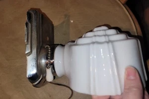 Vintage Bathroom Wall Light Fixture Milk Glass Sconce Outlet Art Deco Pull Chain - Picture 1 of 10