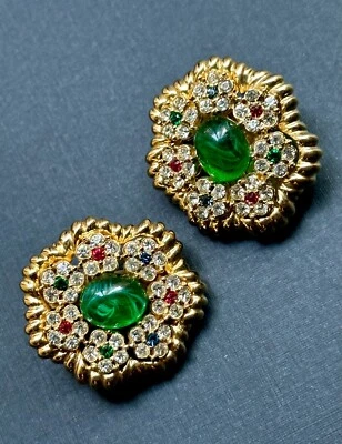 CINER Mughal Flower Shaped Simulated Emerald Ruby Sapphire Diamond Earrings - Image 1 of 4