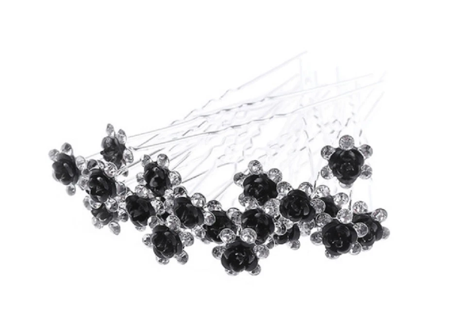 1 épingle à chignons fleur noire et strass blancs , bijou de cheveux mariage - Photo 1/1