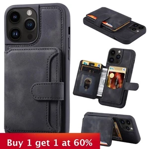 Stoßfeste Flip Schutzhülle Leder Handyhülle für iPhone 15 14 13 12 11 Pro Max - Bild 1 von 9
